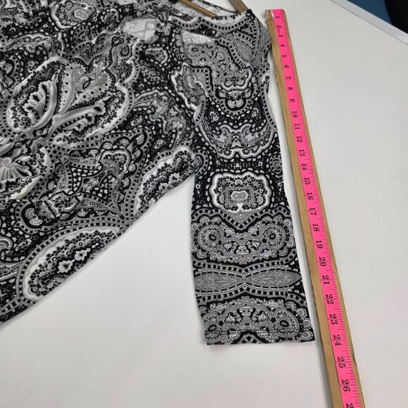 INC International Concepts Black White Paisley Cutout Keyhole 3/4 Sleeve Blouse - Picture 13 of 13